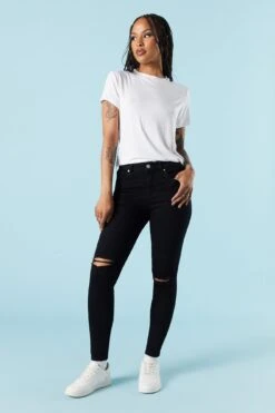 Black Wash Rio Mid RiseDistressed Skinny Jean