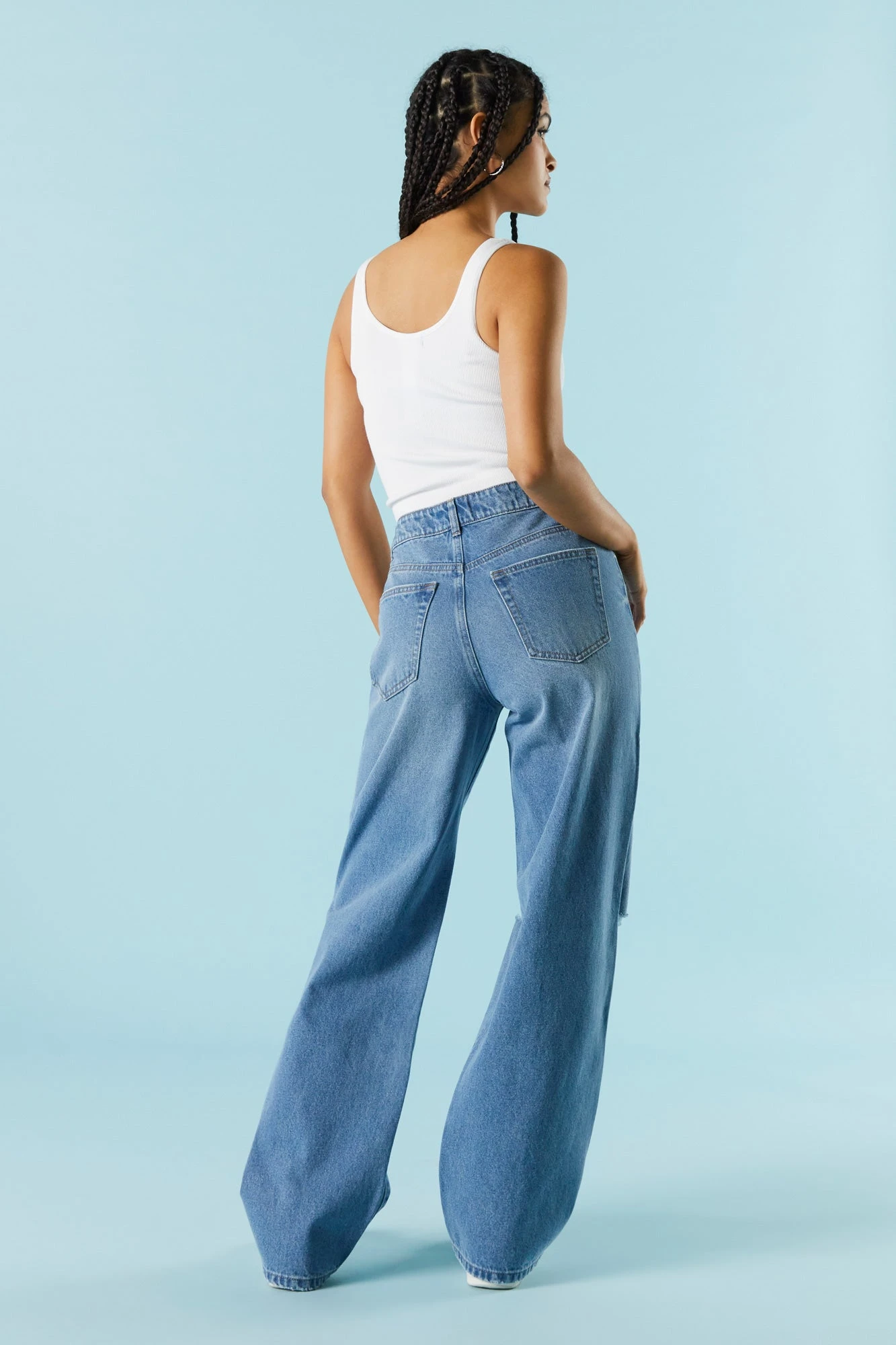Medium Wash Distressed Wide Leg Jean 3 Medium Wash Distressed Wide Leg Jean - Image 3