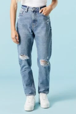 Medium Wash Distressed Mom Jean -Deals Drape & Denim Store 071664647795 58 1