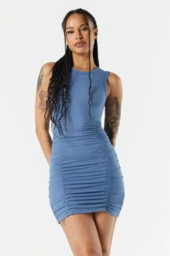 Ribbed Ruched Bodycon Mini Dress