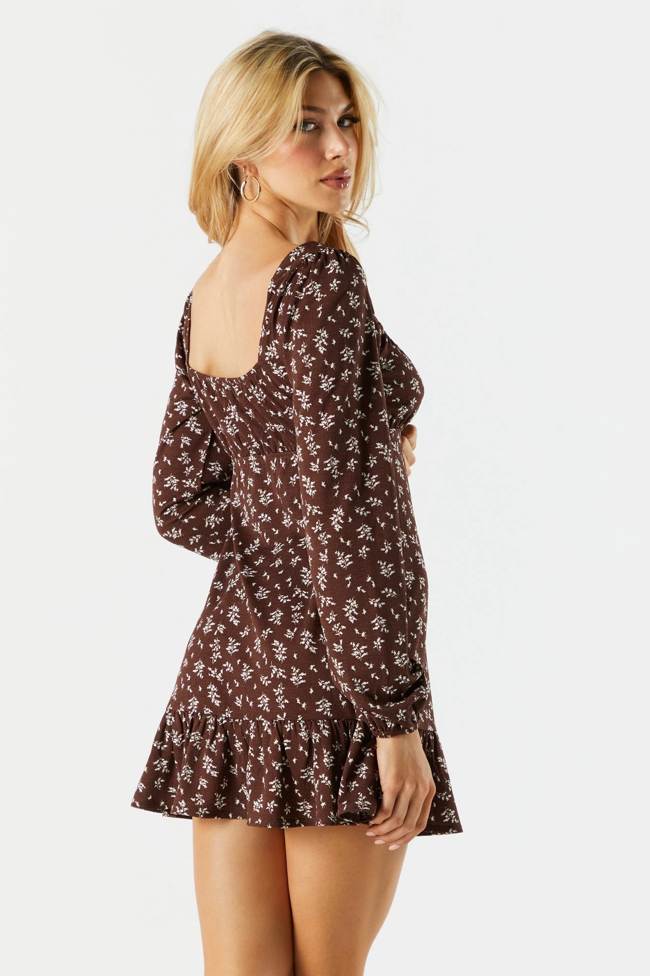 Brown Floral Long Sleeve Milkmaid Dress 2 Brown Floral Long Sleeve Milkmaid Dress - Image 2