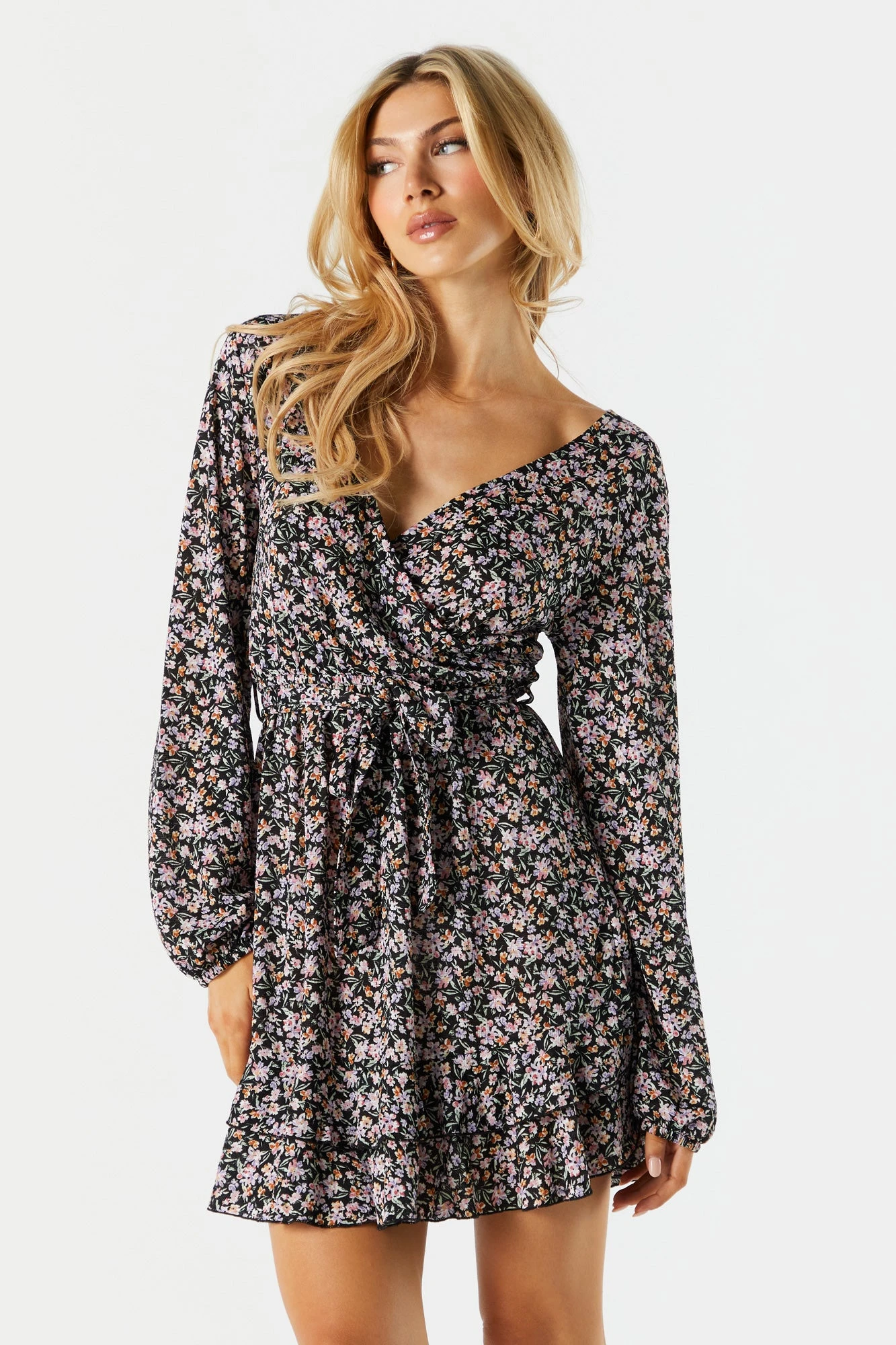 Black Floral Tiered Wrap Dress 1 Black Floral Tiered Wrap Dress