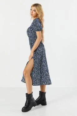 Blue Floral Slit Milkmaid Midi Dress 5 Blue Floral Slit Milkmaid Midi Dress -Deals Drape & Denim Store 073103031076 39 2