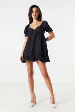 Puff Sleeve Babydoll Mini Dress -Deals Drape & Denim Store 073203033731 01 2