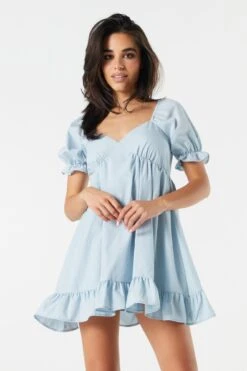 Puff Sleeve Babydoll Mini Dress -Deals Drape & Denim Store 073203033731 40