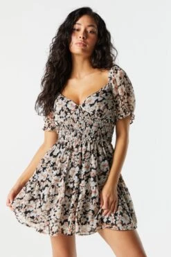 Floral Smocked Short Sleeve Tiered Dress