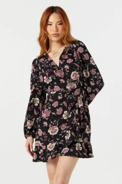 Floral Print Long Sleeve Wrap Dress -Deals Drape & Denim Store 073226313742 01 928d8953 7c90 4201 9f76 22b992705593