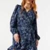 Paisley Print Long Sleeve Wrap Dress