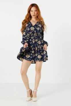 Navy Floral Long Sleeve Tiered Babydoll Dress -Deals Drape & Denim Store 073226313743 41 2 5cba3e12 bd59 4cef 984a b11f5b3f2229
