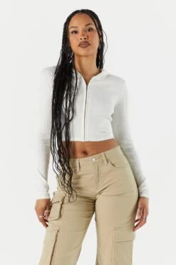 Ribbed Zip-Up Cropped Hoodie -Deals Drape & Denim Store 073957904084 35