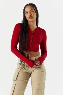 Ribbed Zip-Up Cropped Hoodie -Deals Drape & Denim Store 073957904084 60
