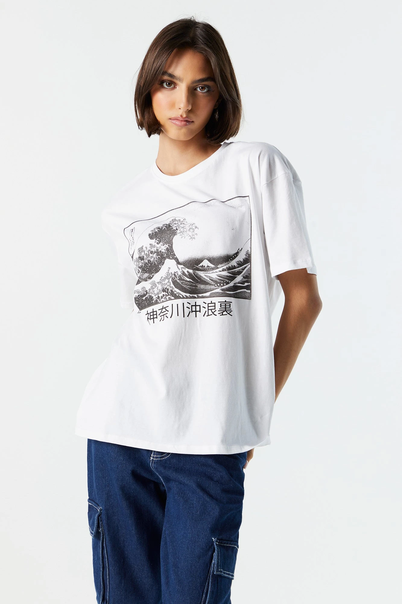 White Great Wave Graphic Boyfriend T-Shirt 1 White Great Wave Graphic Boyfriend T-Shirt