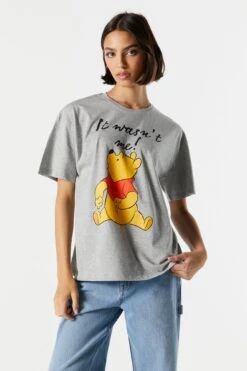 Grey Winnie The Pooh Graphic Boyfriend T-Shirt