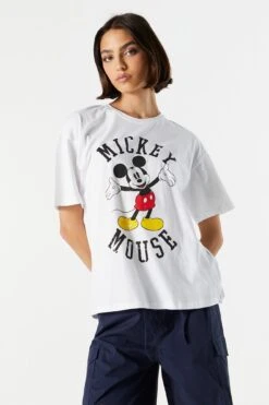 White Mickey Mouse Graphic Boyfriend T-Shirt