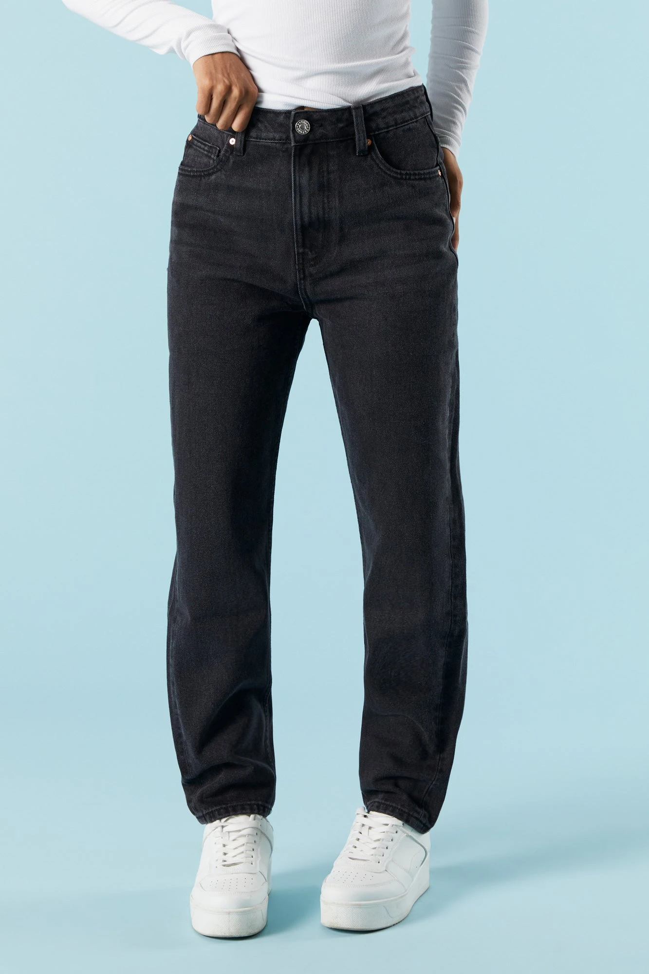 Black Wash Denim Mom Jean 2 Black Wash Denim Mom Jean - Image 2