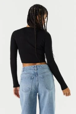 Ribbed Henley Snap-Button Crop Top -Deals Drape & Denim Store 078557905731 01 1