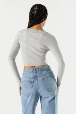 Ribbed Henley Snap-Button Crop Top -Deals Drape & Denim Store 078557905731 04 1