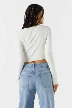 Ribbed Henley Snap-Button Crop Top -Deals Drape & Denim Store 078557905731 35 1