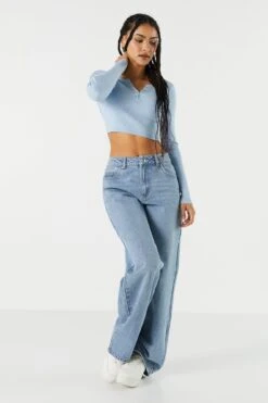 Ribbed Henley Snap-Button Crop Top -Deals Drape & Denim Store 078557905731 45 2