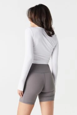 Side Cinched Long Sleeve Top -Deals Drape & Denim Store 078603036836 10 1