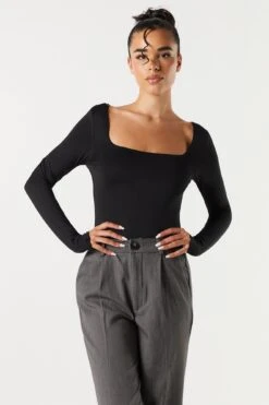 Contour Square Neck Long Sleeve Bodysuit -Deals Drape & Denim Store 079003039232 01
