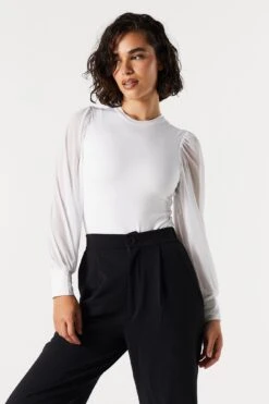 Contour Mesh Sleeve Bodysuit -Deals Drape & Denim Store 079003039234 10