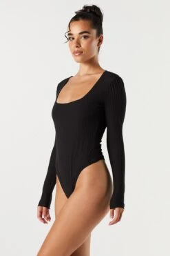 Ribbed Square Neck Long Sleeve Bodysuit -Deals Drape & Denim Store 079003039324 01 2