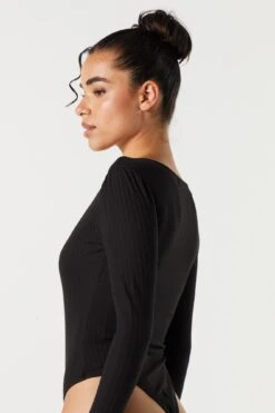 Ribbed Square Neck Long Sleeve Bodysuit -Deals Drape & Denim Store 079003039324 01 3