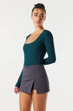 Ribbed Square Neck Long Sleeve Bodysuit -Deals Drape & Denim Store 079003039324 33