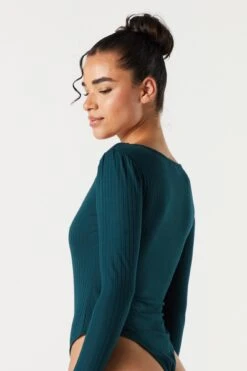 Ribbed Square Neck Long Sleeve Bodysuit -Deals Drape & Denim Store 079003039324 33 3