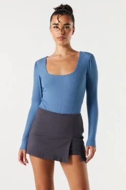 Ribbed Square Neck Long Sleeve Bodysuit -Deals Drape & Denim Store 079003039324 39