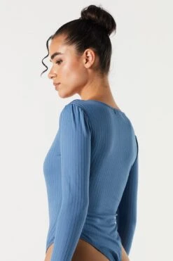 Ribbed Square Neck Long Sleeve Bodysuit -Deals Drape & Denim Store 079003039324 39 3